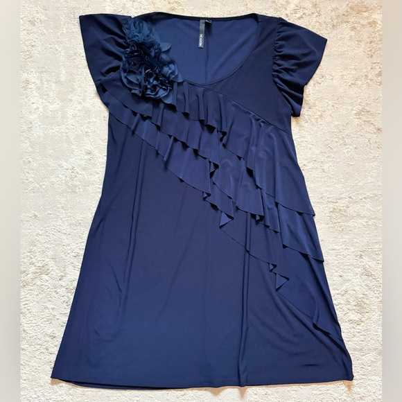 Nic & Dom Navy Blue Short Sleeve Pull On Ruffle Flutter Sleeve Dress Size 2X - Picture 3 of 9